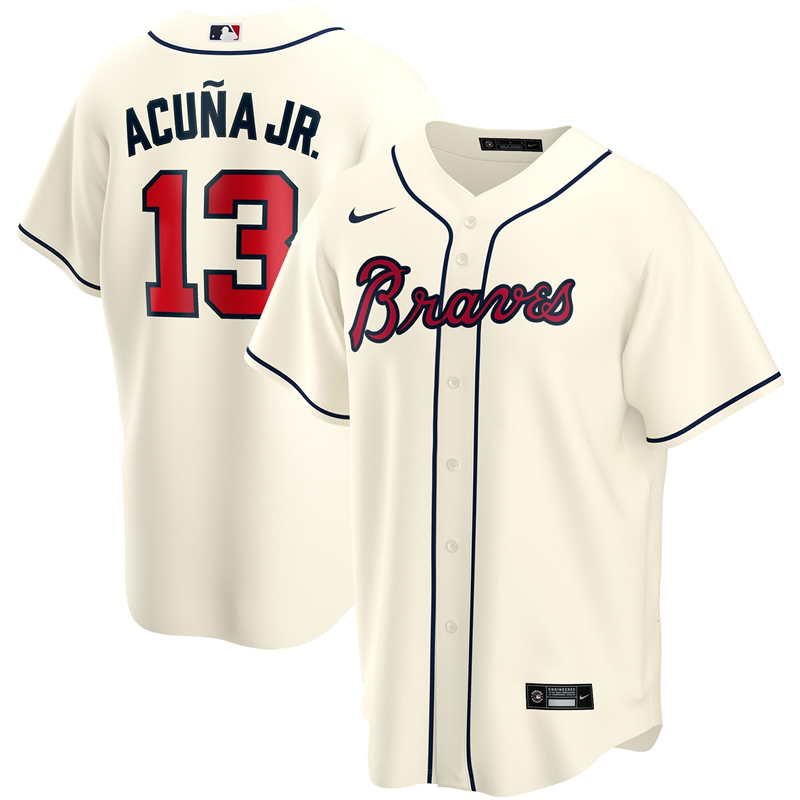 2020 MLB Men Atlanta Braves #13 Ronald Acuna Jr. Nike Cream Alternate 2020 Replica Player Jersey 1